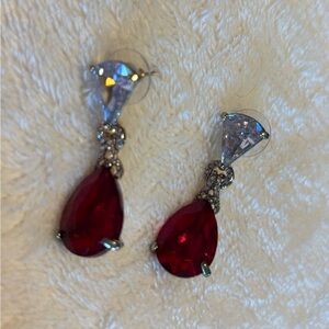 Elegant Red and Silver Drop Earrings